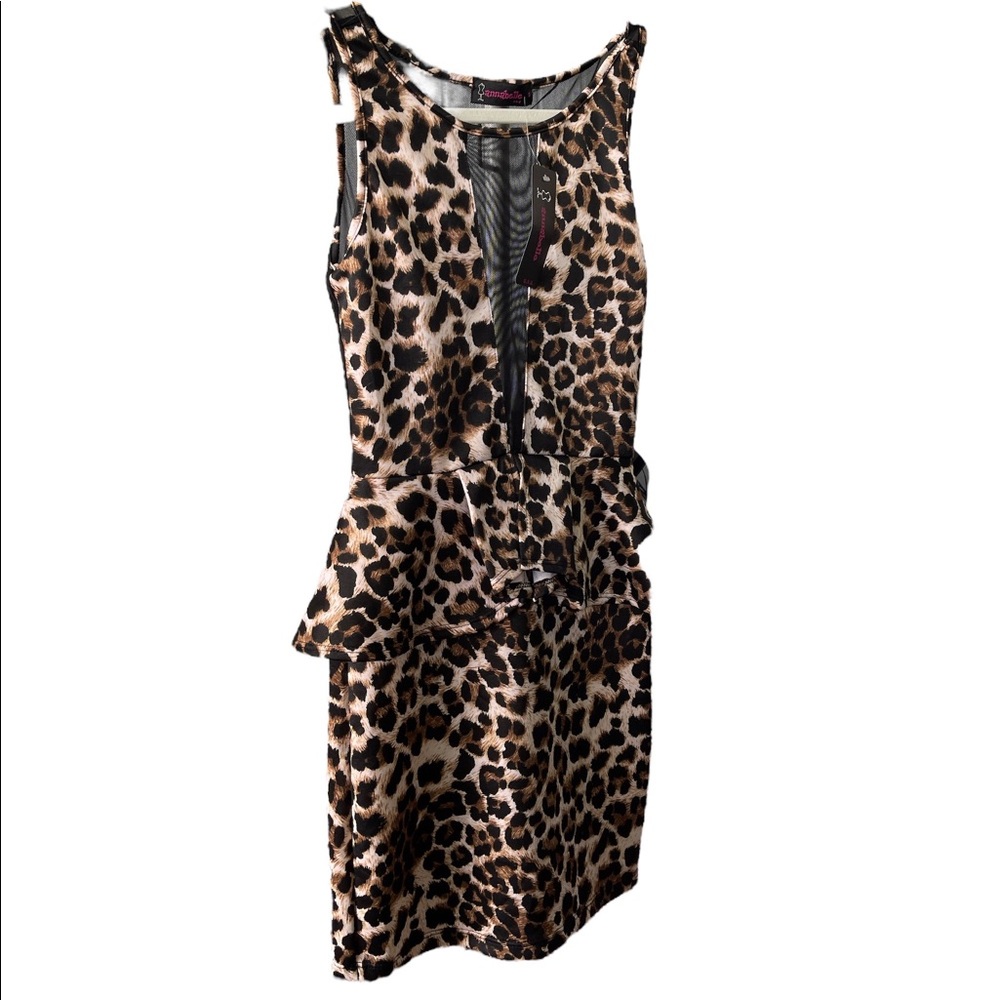 NWT Annabelle Animal Print Sheer Back Fitted Dress Sz S